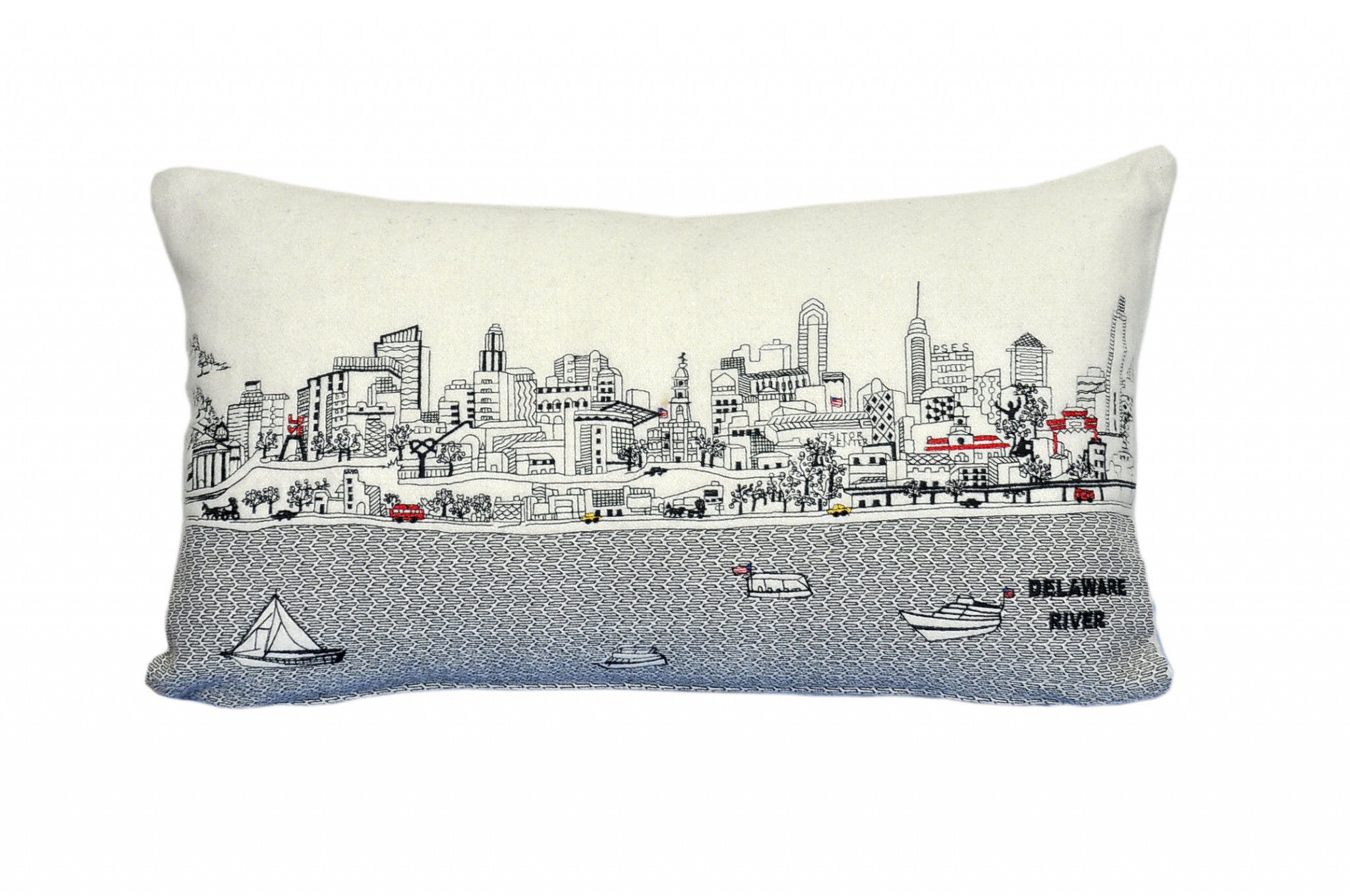 24" White Philadelphia Daylight Skyline Lumbar Decorative Pillow