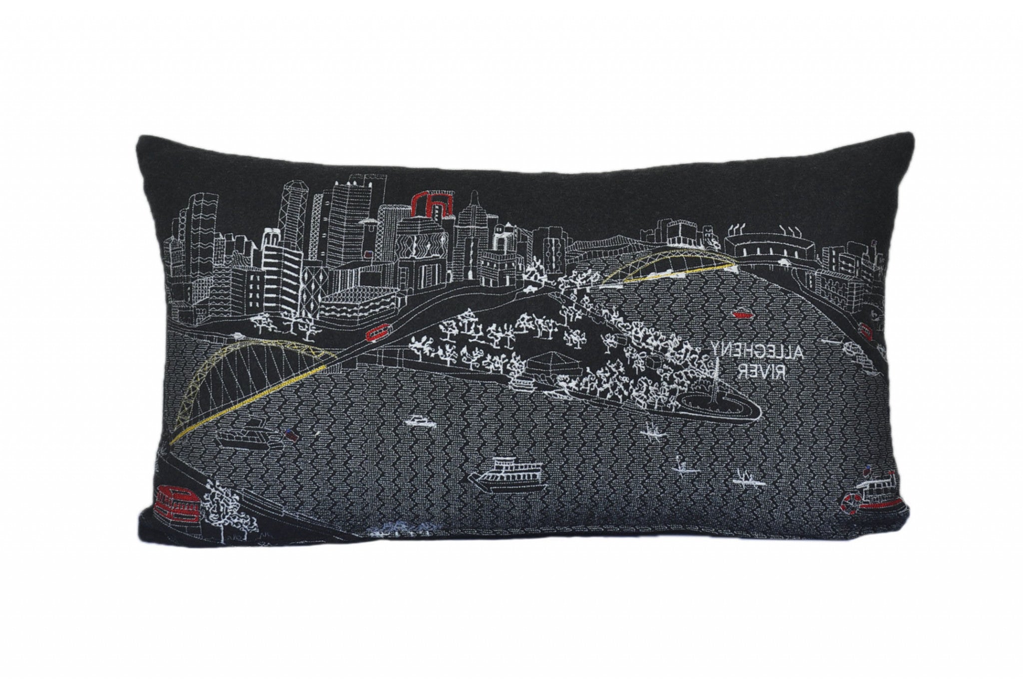 24" Black Pittsburgh Nighttime Skyline Lumbar Decorative Pillow