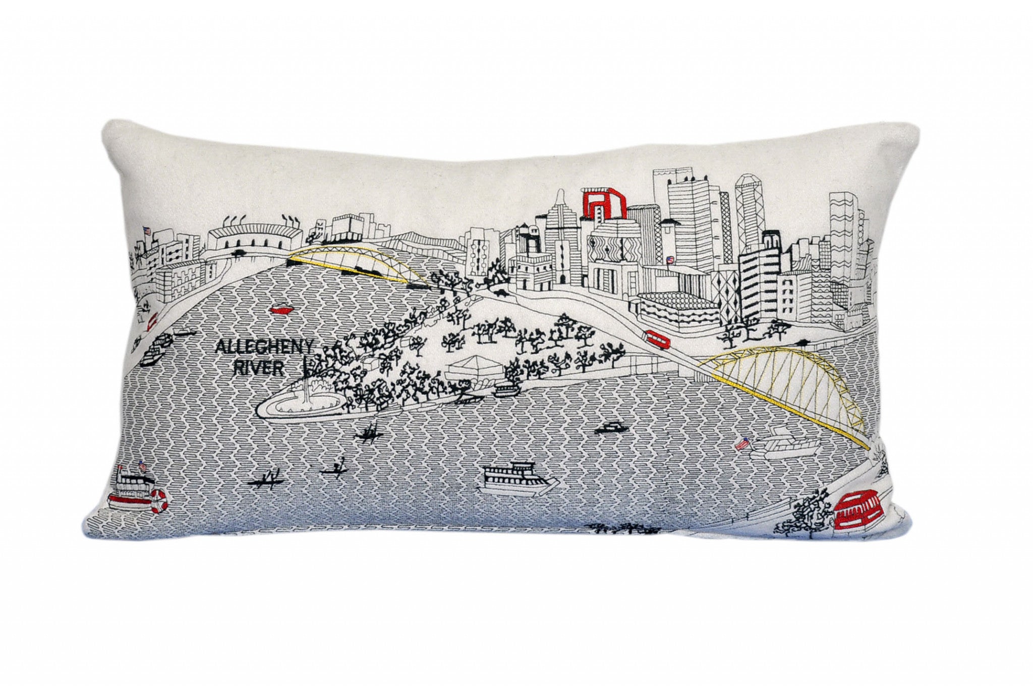 24" White Pittsburgh Daylight Skyline Lumbar Decorative Pillow