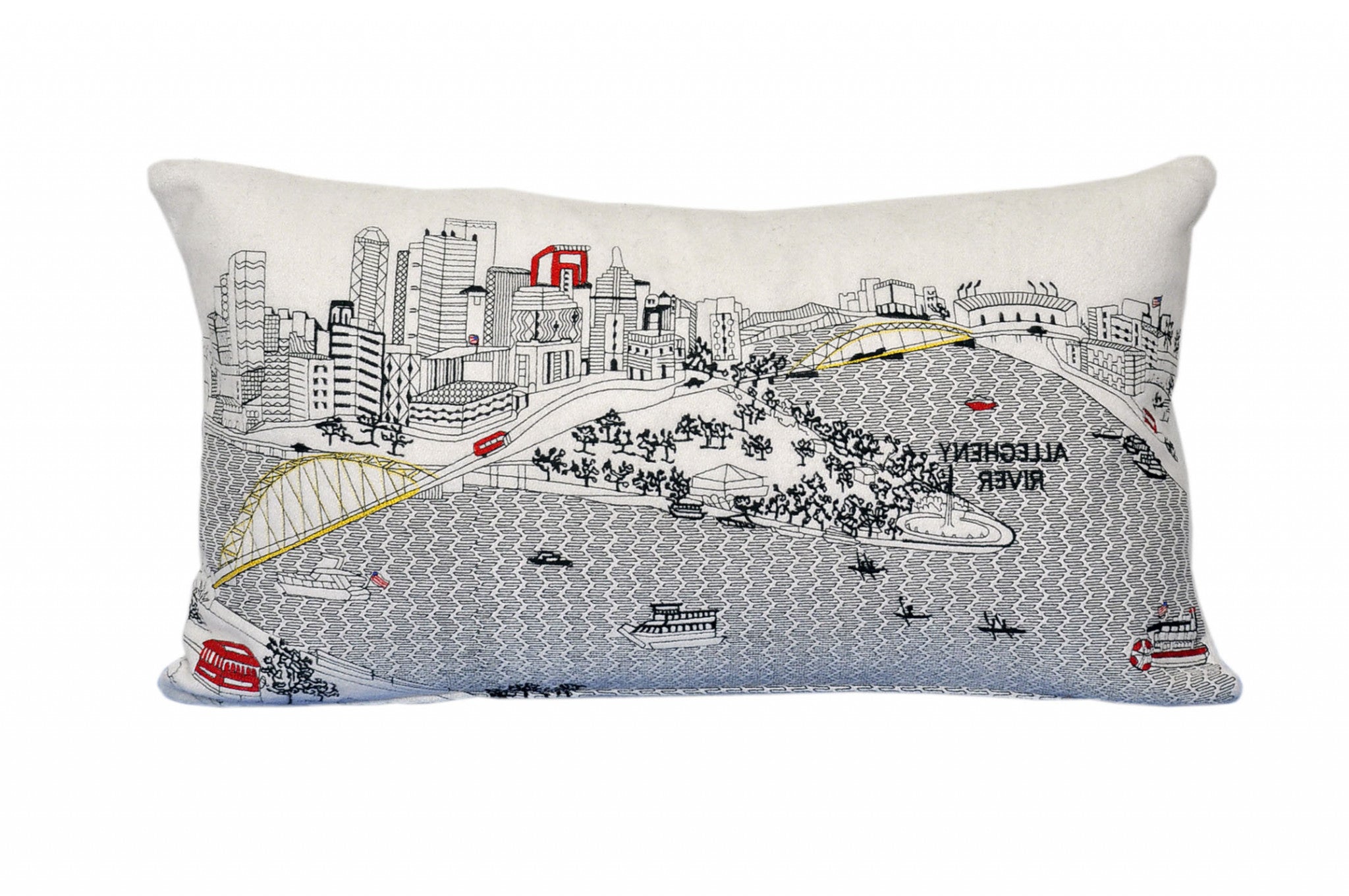 24" White Pittsburgh Daylight Skyline Lumbar Decorative Pillow