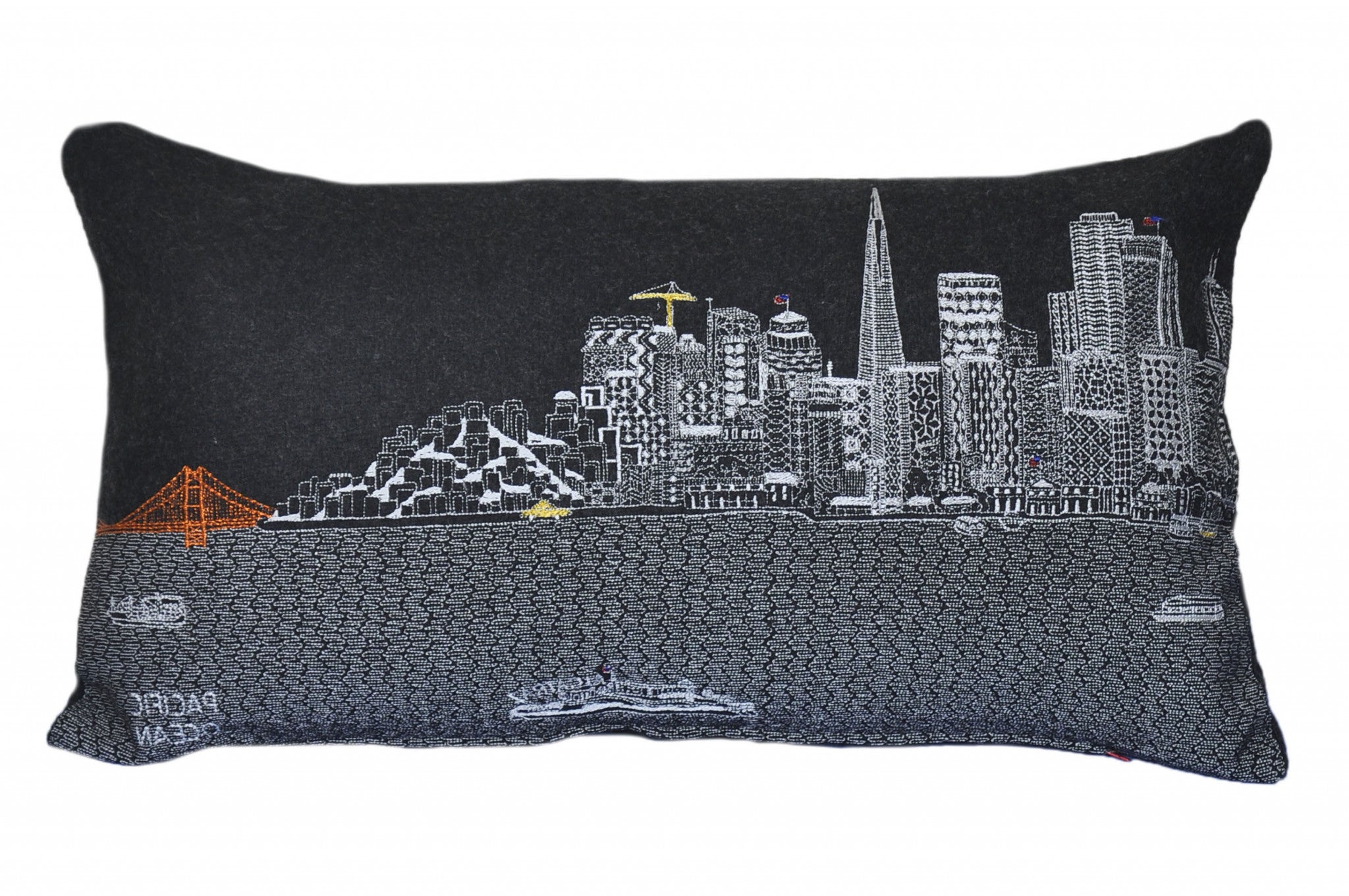 14" X 25" Black Gray and White Wool Zippered Pillow