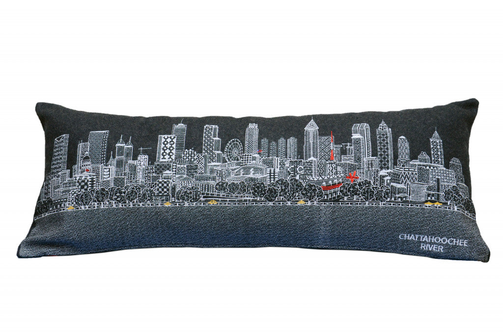 35" Black Atlanta Nighttime Skyline Lumbar Decorative Pillow