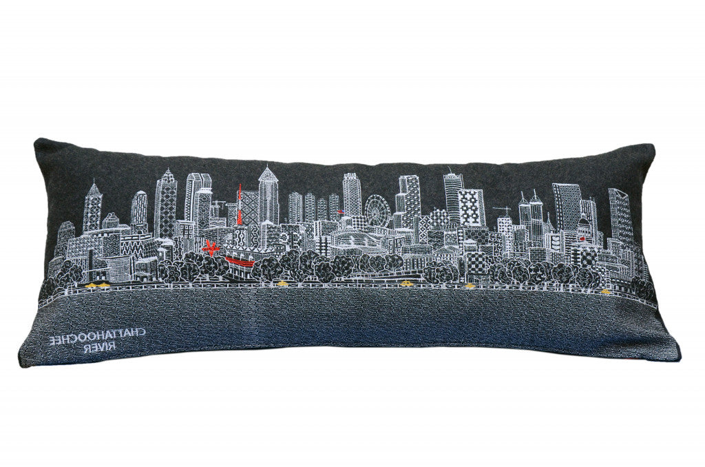 35" Black Atlanta Nighttime Skyline Lumbar Decorative Pillow