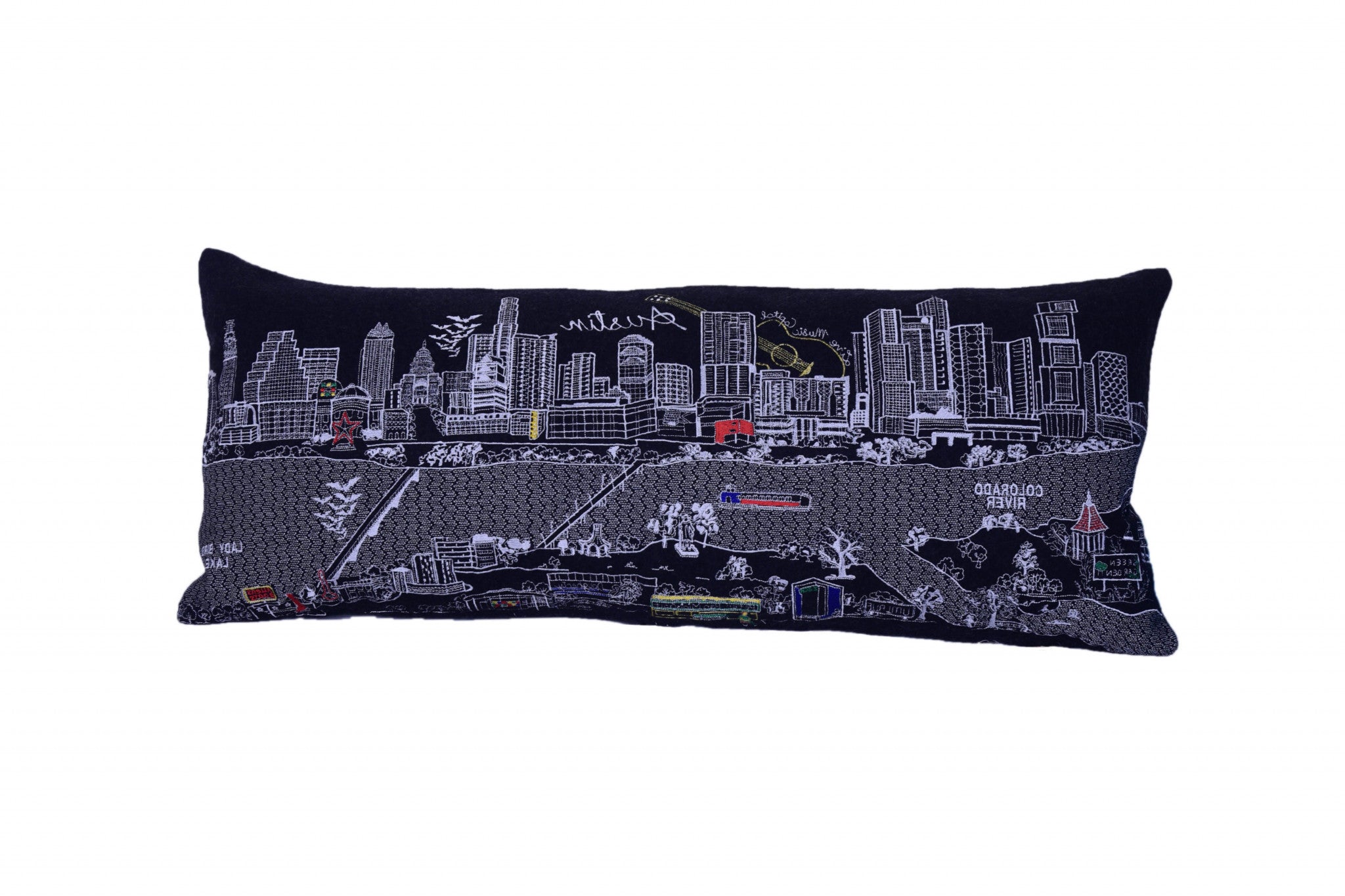 35" Black Austin Nighttime Skyline Lumbar Decorative Pillow