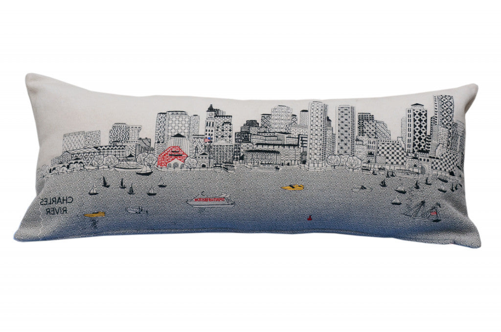 35" White Boston Daylight Skyline Lumbar Decorative Pillow