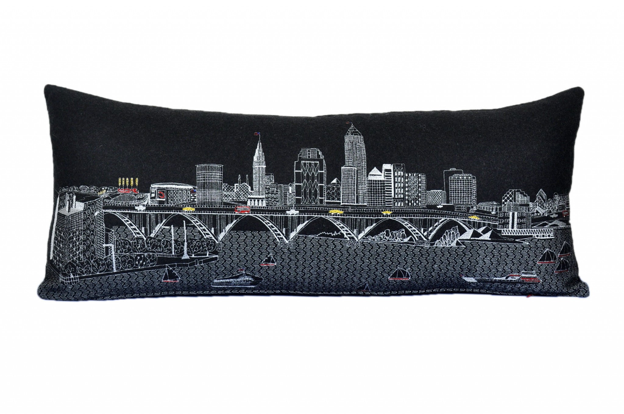 35" Black Cleveland Nighttime Skyline Lumbar Decorative Pillow