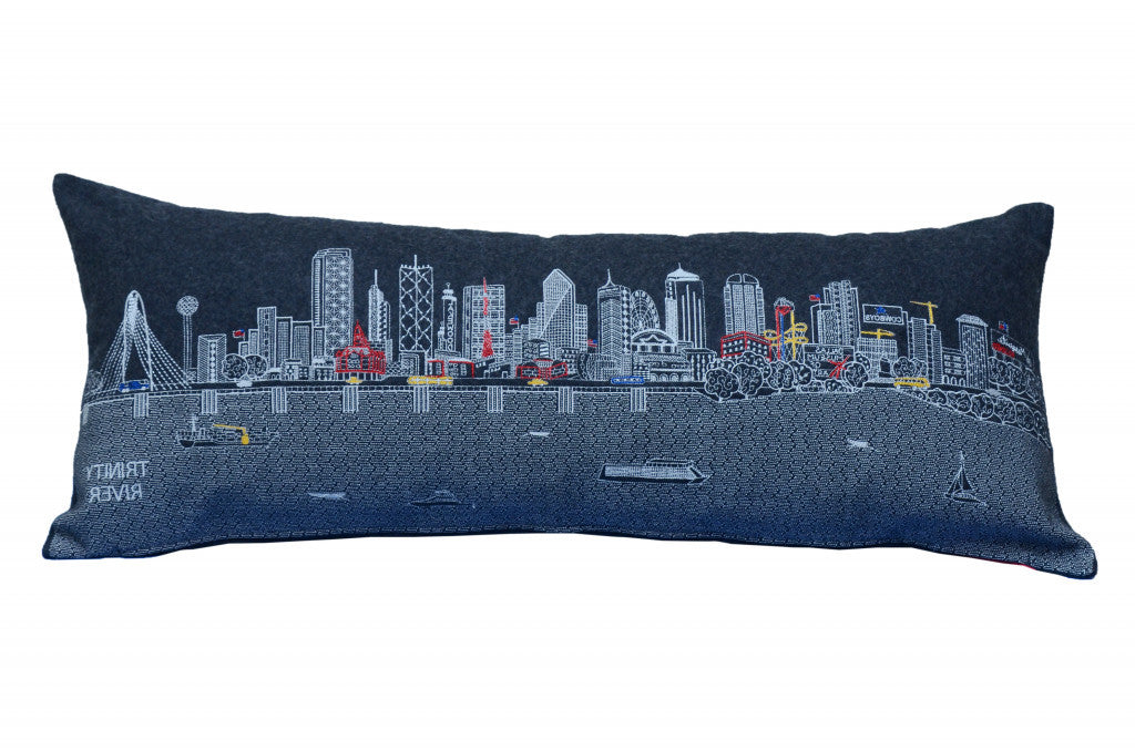 35" Black Dallas Nighttime Skyline Lumbar Decorative Pillow