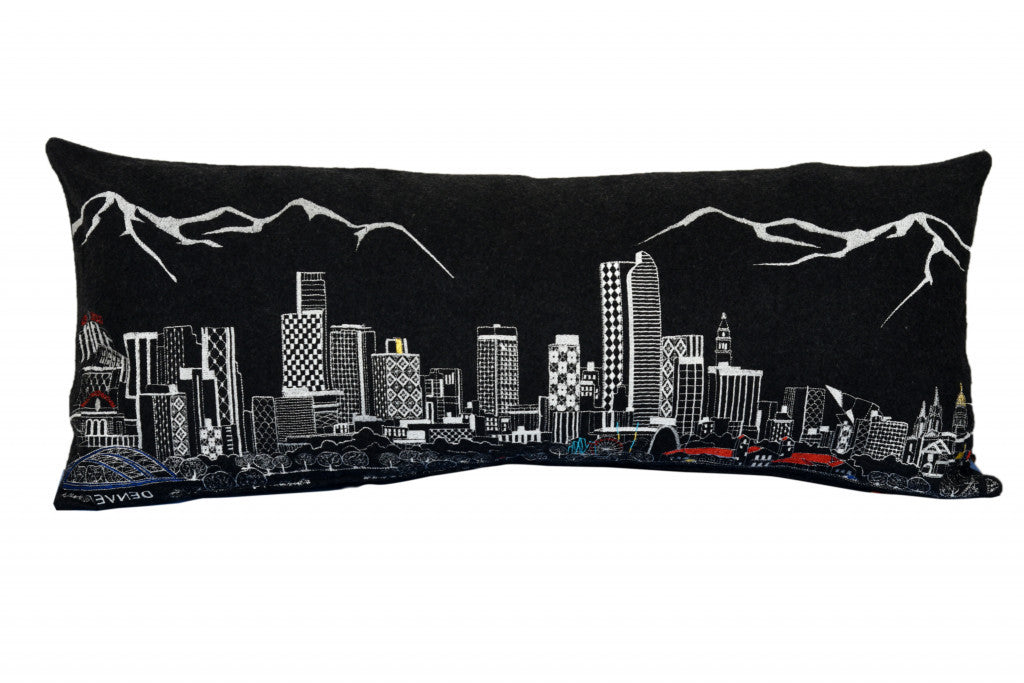 35" Black Denver Nighttime Skyline Lumbar Decorative Pillow