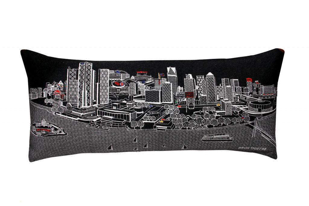 35" Black Detroit Nighttime Skyline Lumbar Decorative Pillow