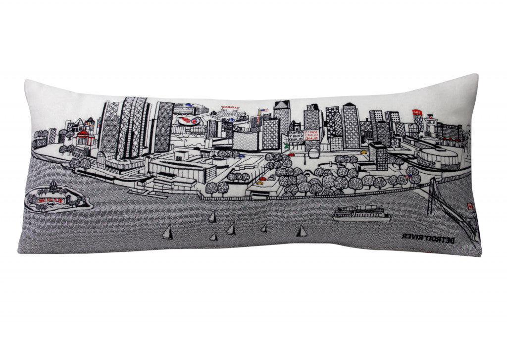 35" White Detroit Daylight Skyline Lumbar Decorative Pillow