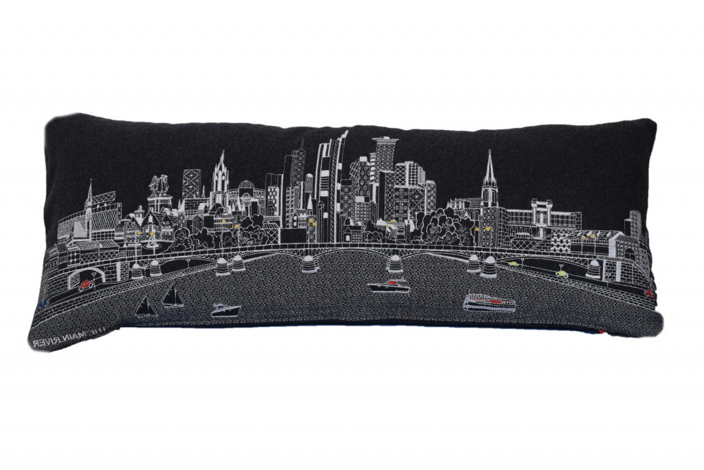 35" Black Frankfurt Nighttime Skyline Lumbar Decorative Pillow