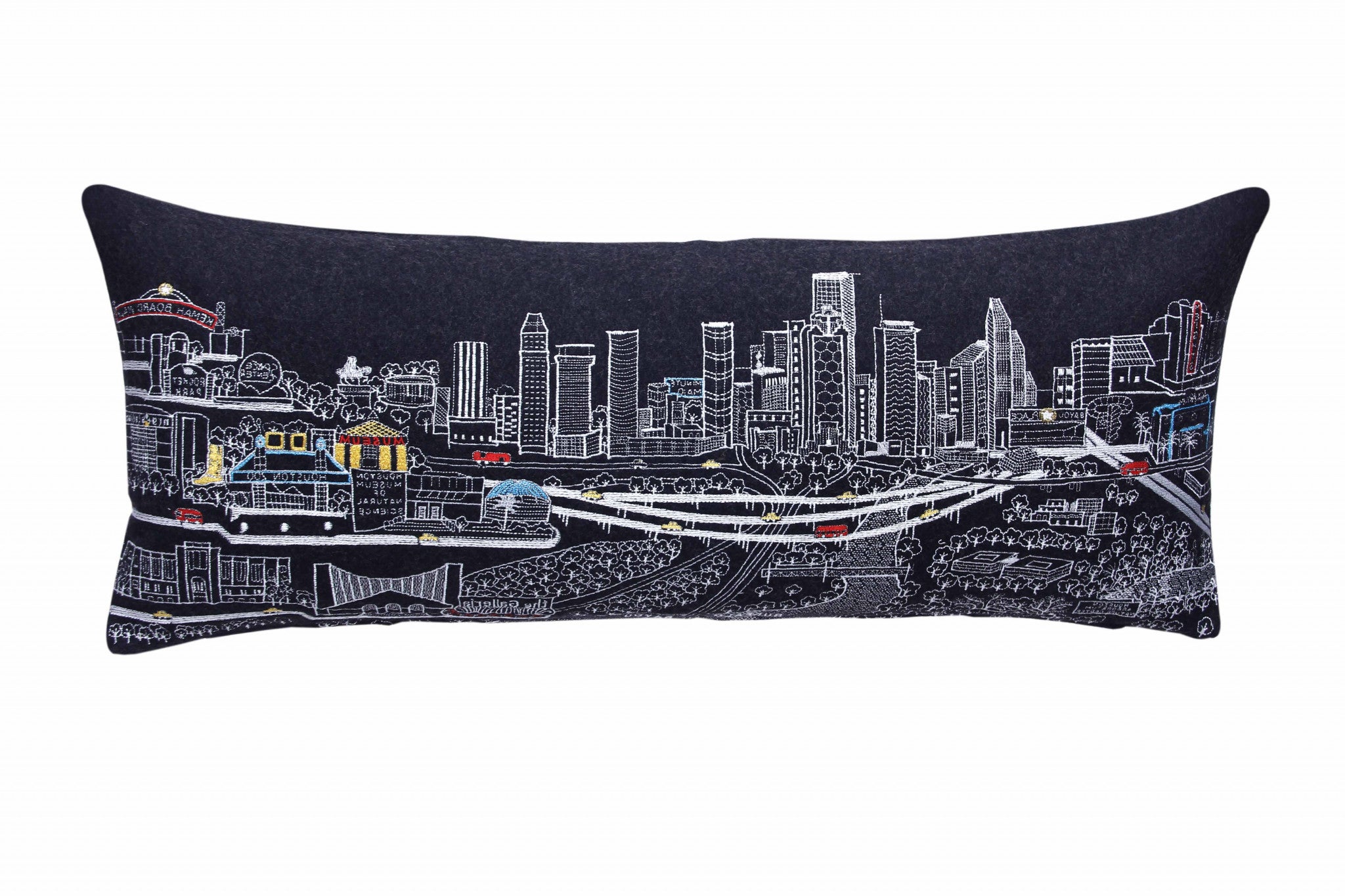 35" Black Houston Nighttime Skyline Lumbar Decorative Pillow