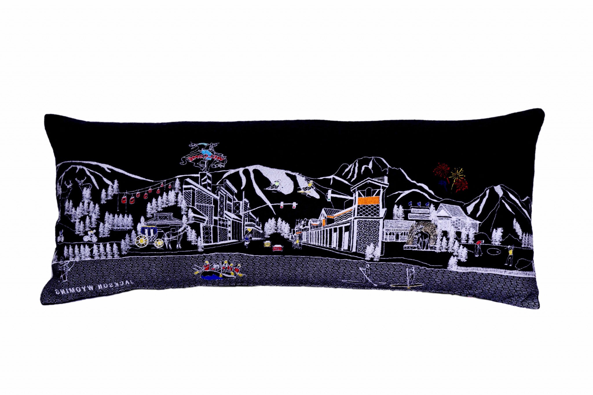 35" Black Jackson Nighttime Skyline Lumbar Decorative Pillow