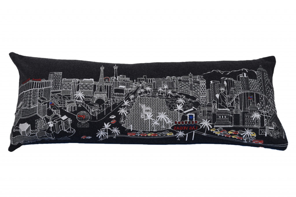 35" Black as Vegas Nighttime Skyline Lumbar Decorative Pillow