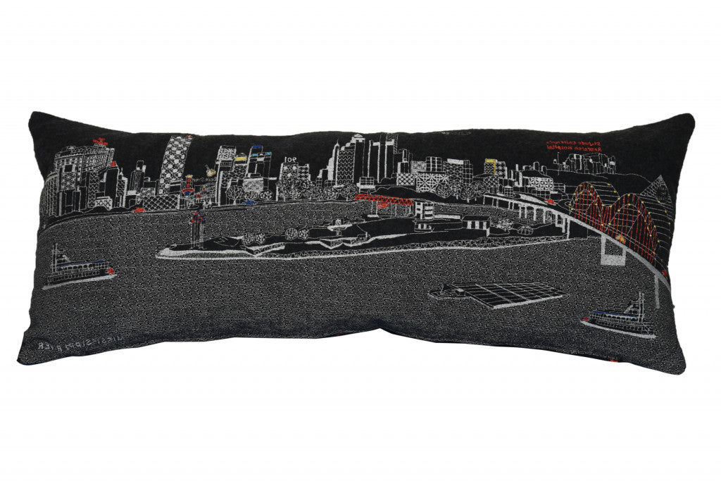 35" Black Memphis Nighttime Skyline Lumbar Decorative Pillow