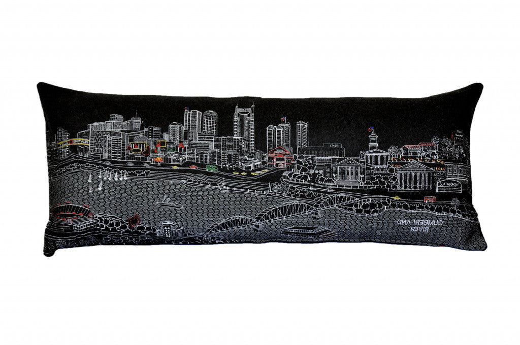 35" Black Nashville Nighttime Skyline Lumbar Decorative Pillow