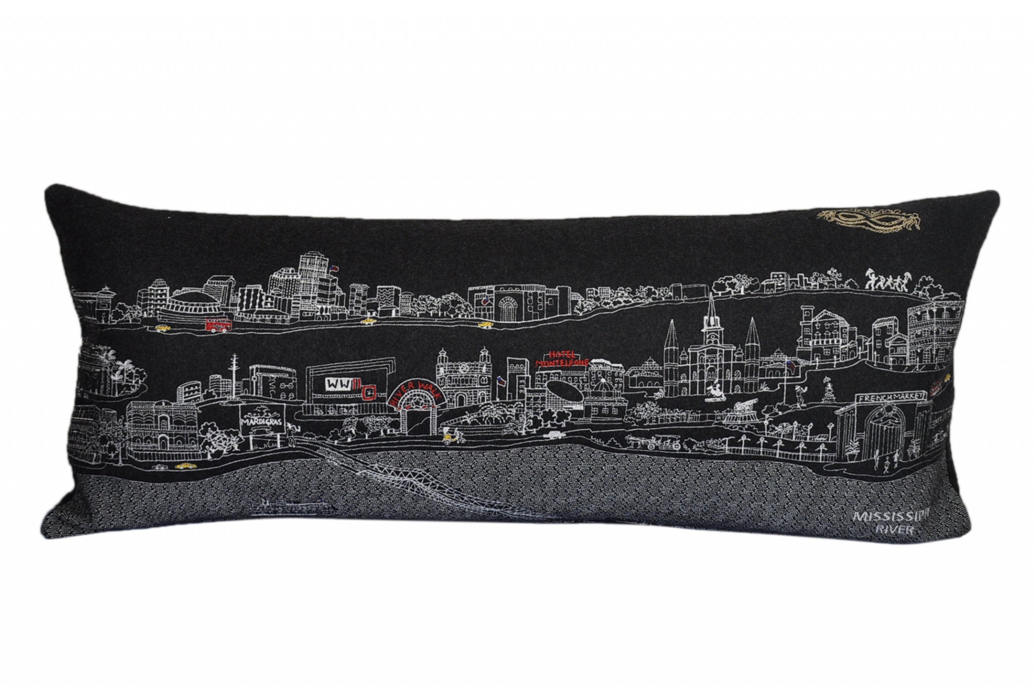 35" Black New Orleans Nighttime Skyline Lumbar Decorative Pillow