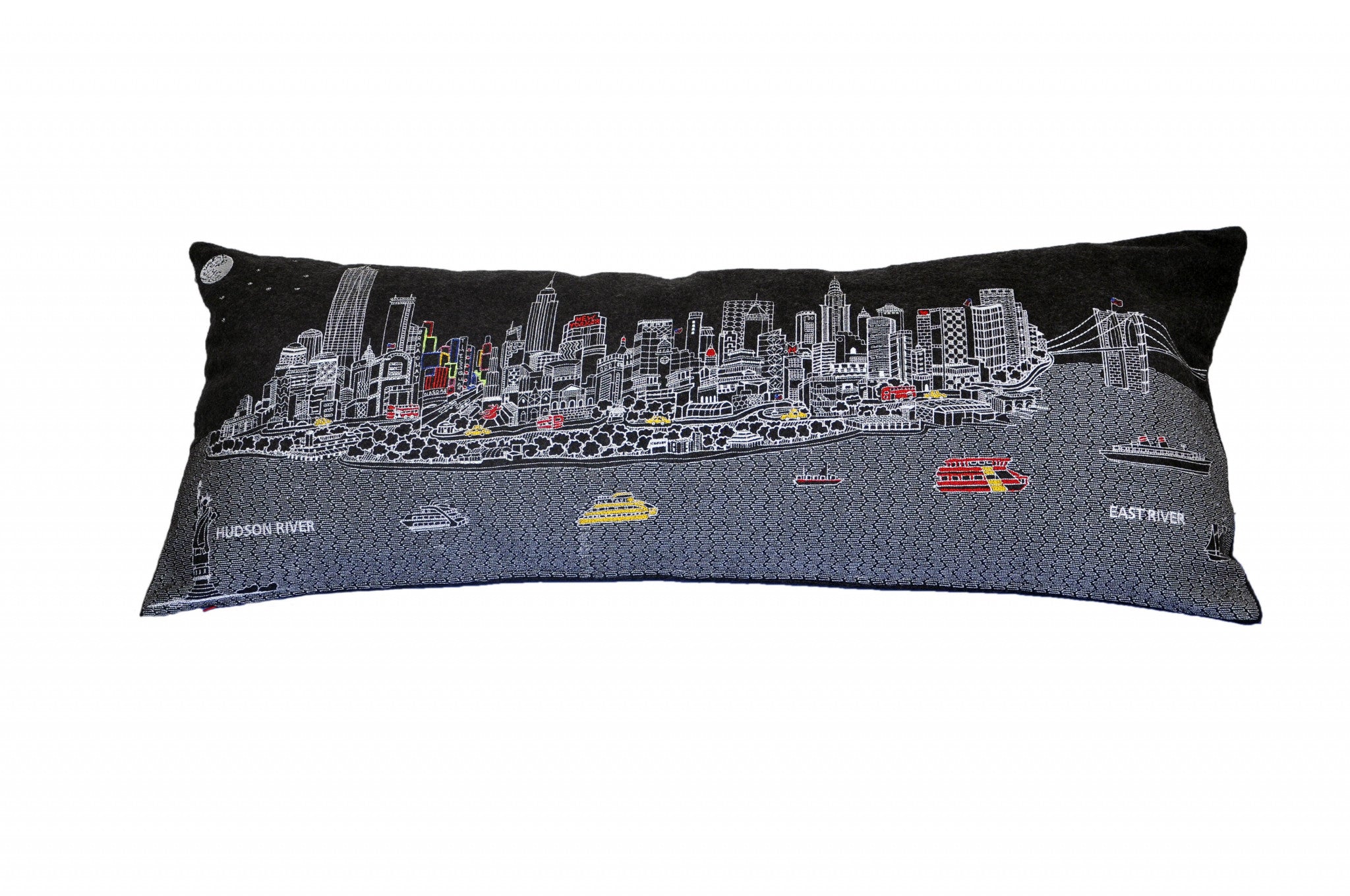 35" Black and White NYC Nighttime Skyline Standard Lumbar Decorative Pillow