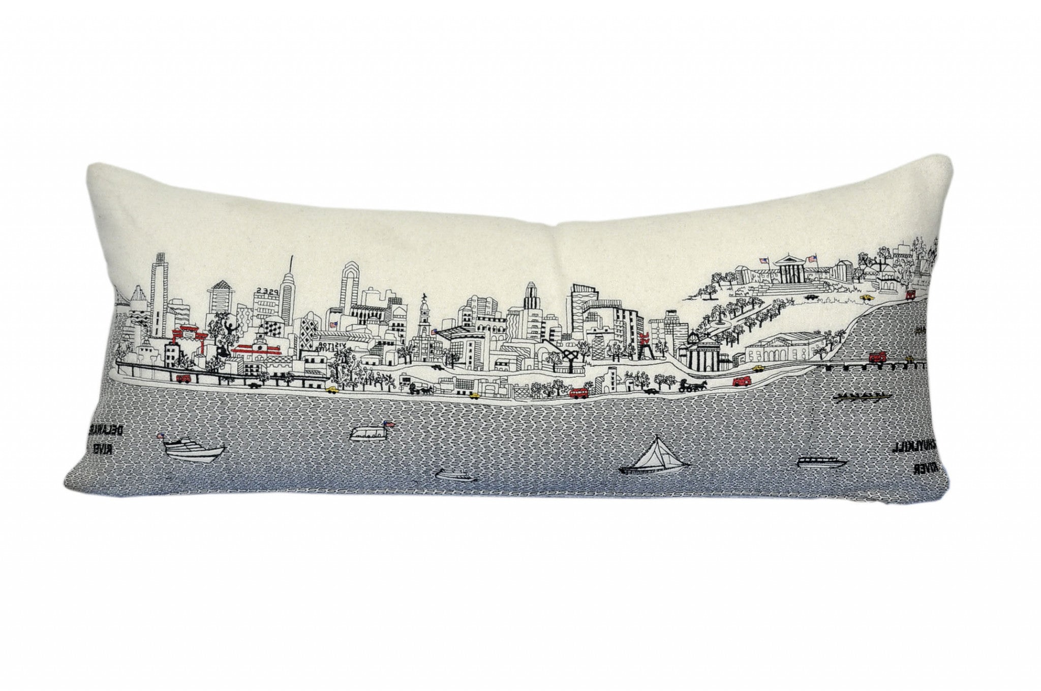 35" White Philadelphia Daylight Skyline Lumbar Decorative Pillow