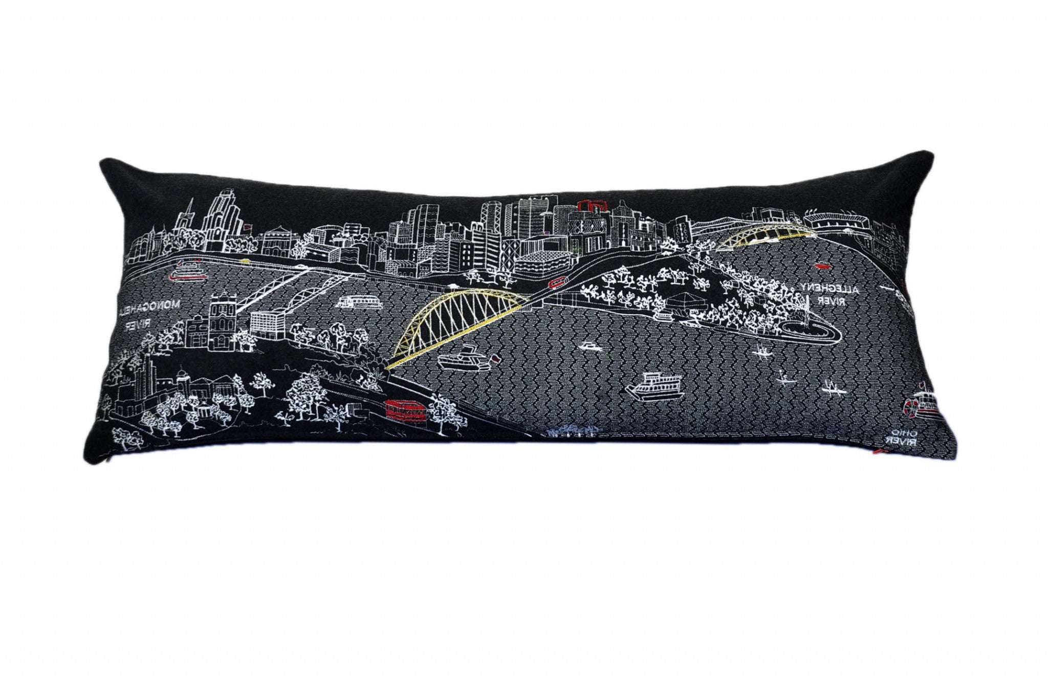 35" Black Pittsburgh Nighttime Skyline Lumbar Decorative Pillow