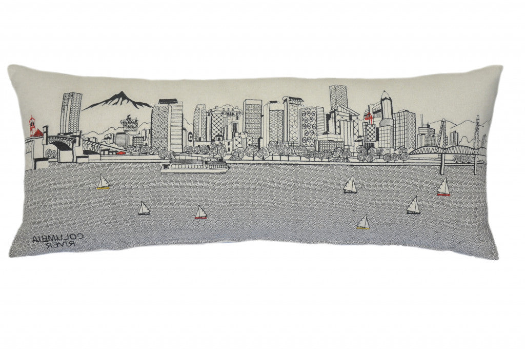 35" White Portland Daylight Skyline Lumbar Decorative Pillow