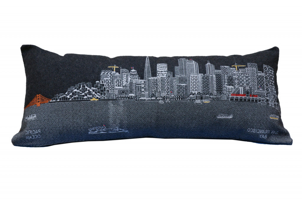 35" Black San Francisco Nighttime Skyline Lumbar Decorative Pillow