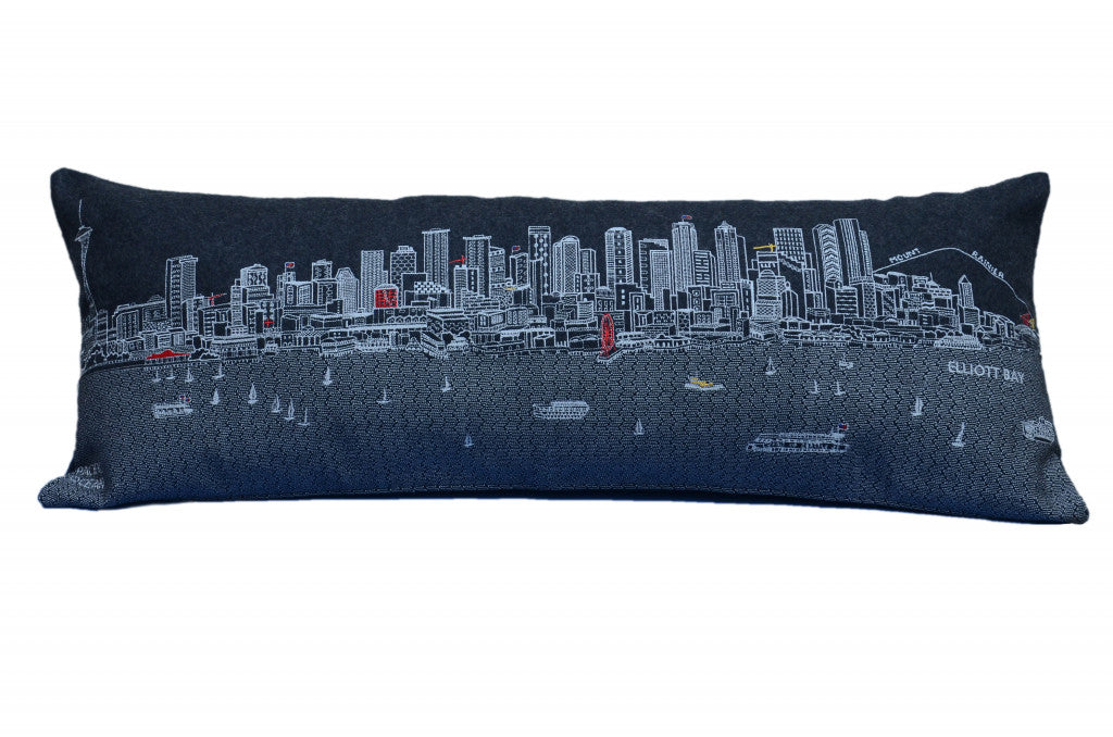 35" Black Seattle Nighttime Skyline Lumbar Decorative Pillow