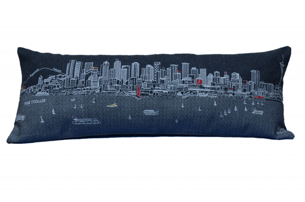 35" Black Seattle Nighttime Skyline Lumbar Decorative Pillow