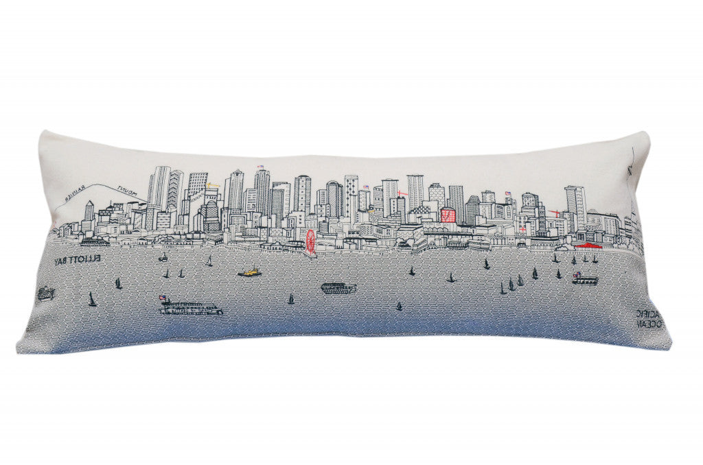 35" White Seattle Daylight Skyline Lumbar Decorative Pillow