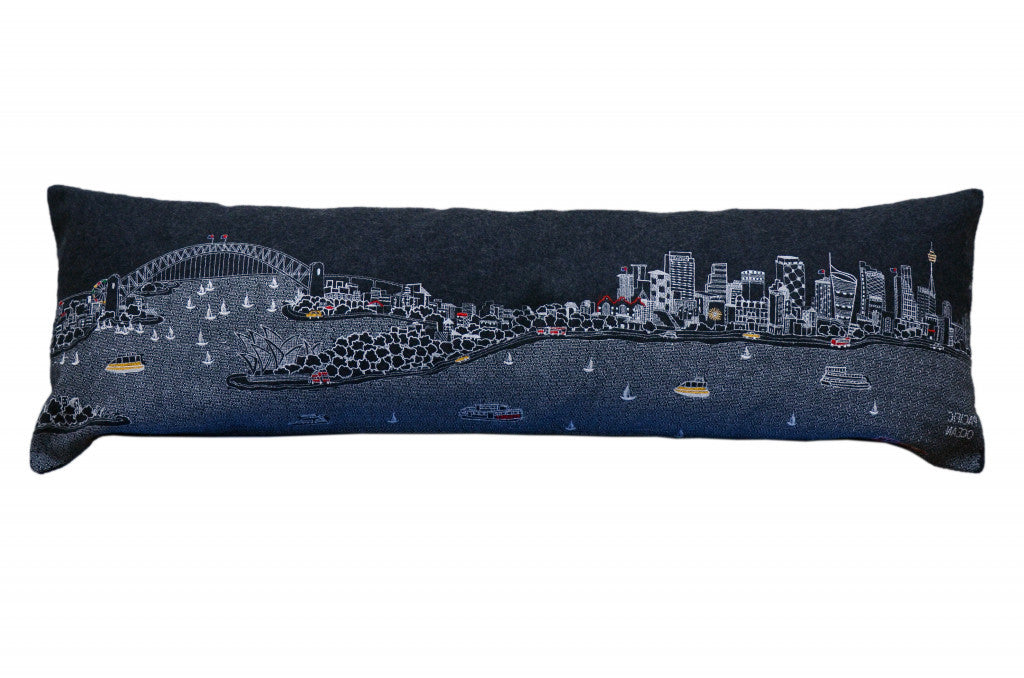 35" Black Sydney Nighttime Skyline Lumbar Decorative Pillow