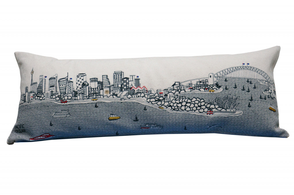 35" White Sydney Daylight Skyline Lumbar Decorative Pillow