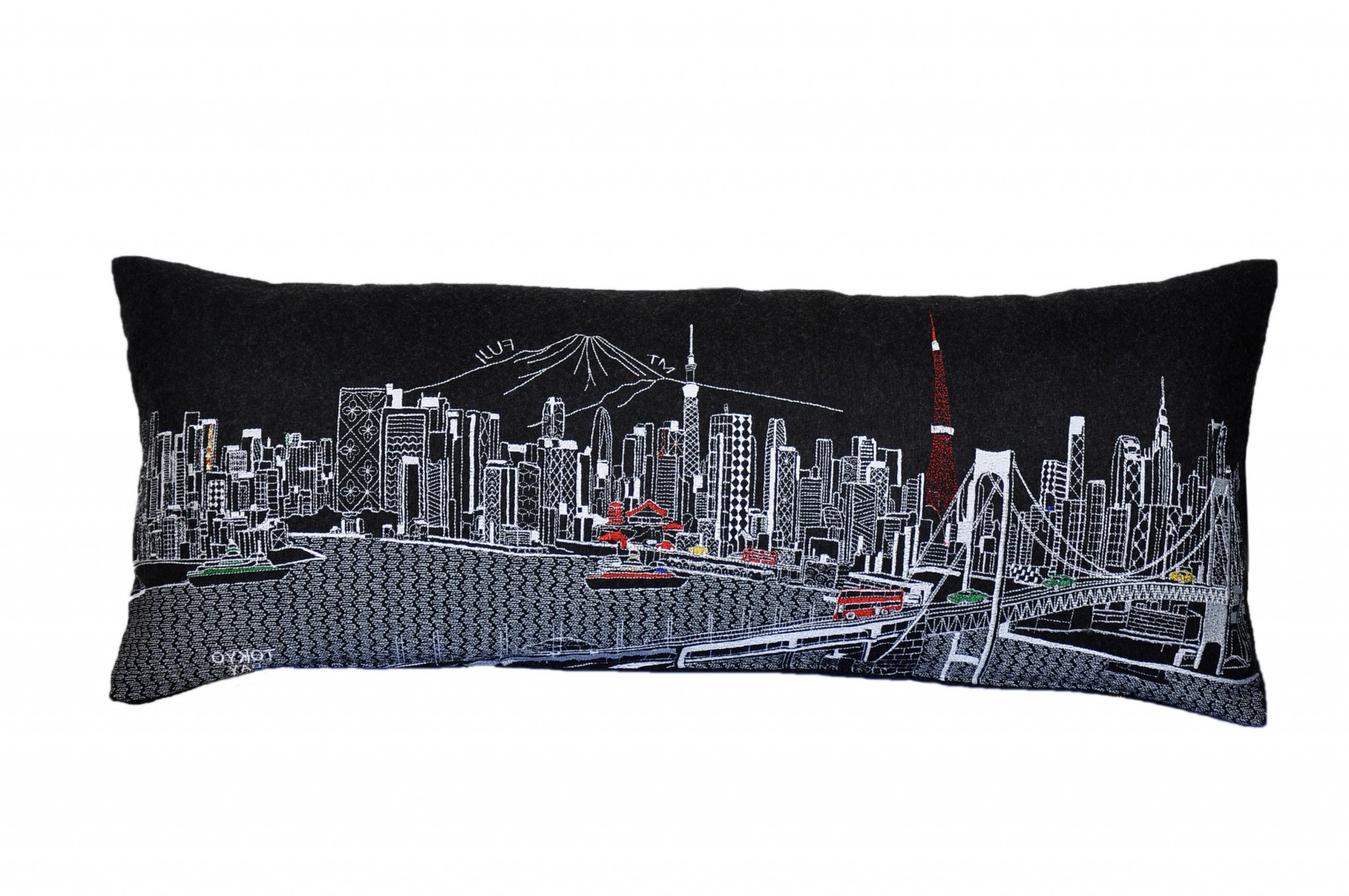 35" Black Tokyo Nighttime Skyline Lumbar Decorative Pillow