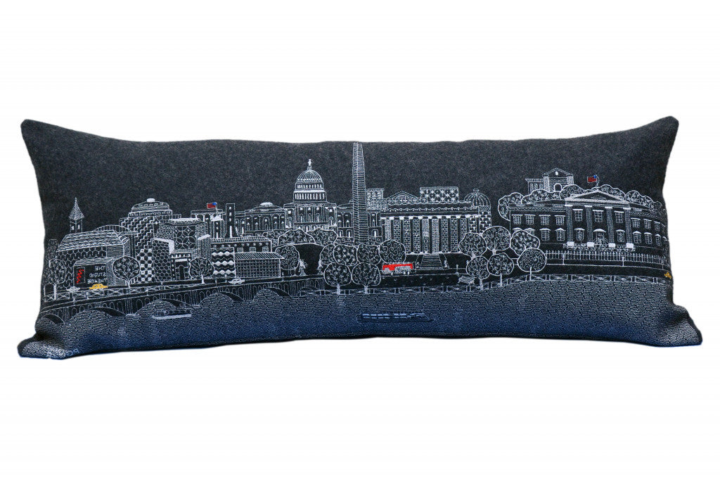 35" Black Washington DC Nighttime Skyline Lumbar Decorative Pillow