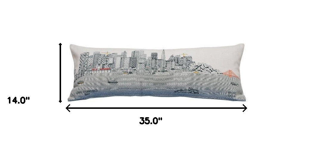 35" White San Francisco Daylight Skyline Lumbar Decorative Pillow