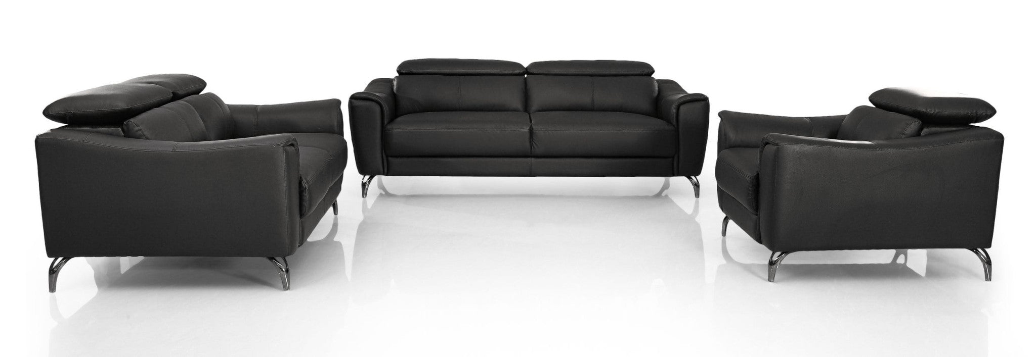 Three Piece Black Genuine Leather Six Person Seating Set