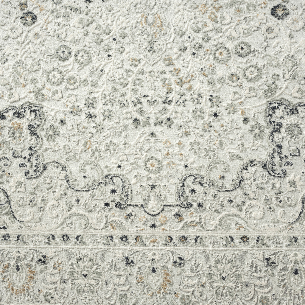 2' X 3' Ivory Gray And Taupe Floral Stain Resistant Area Rug