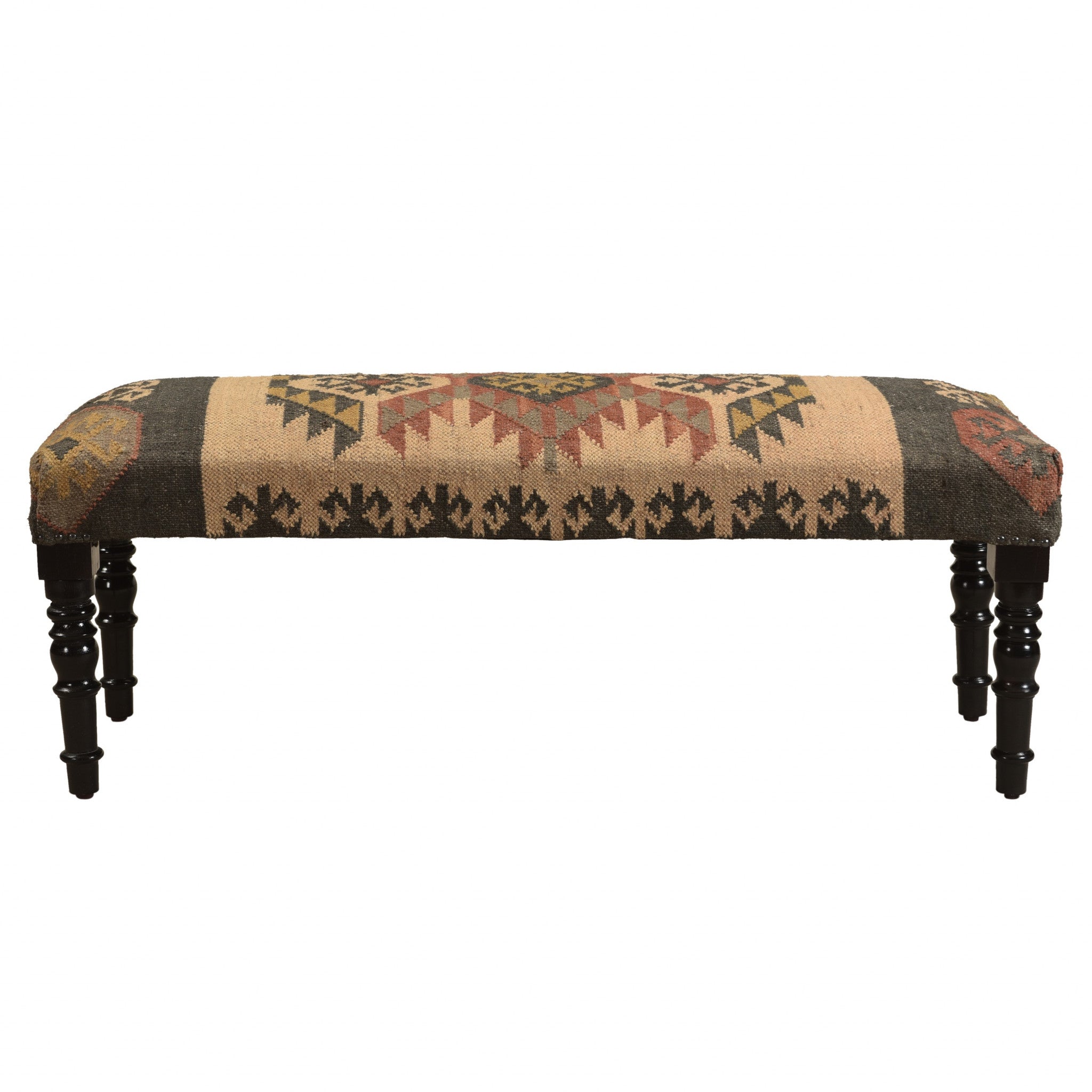 47" Shades of Brown Black Leg Southwest Upholstered Bench