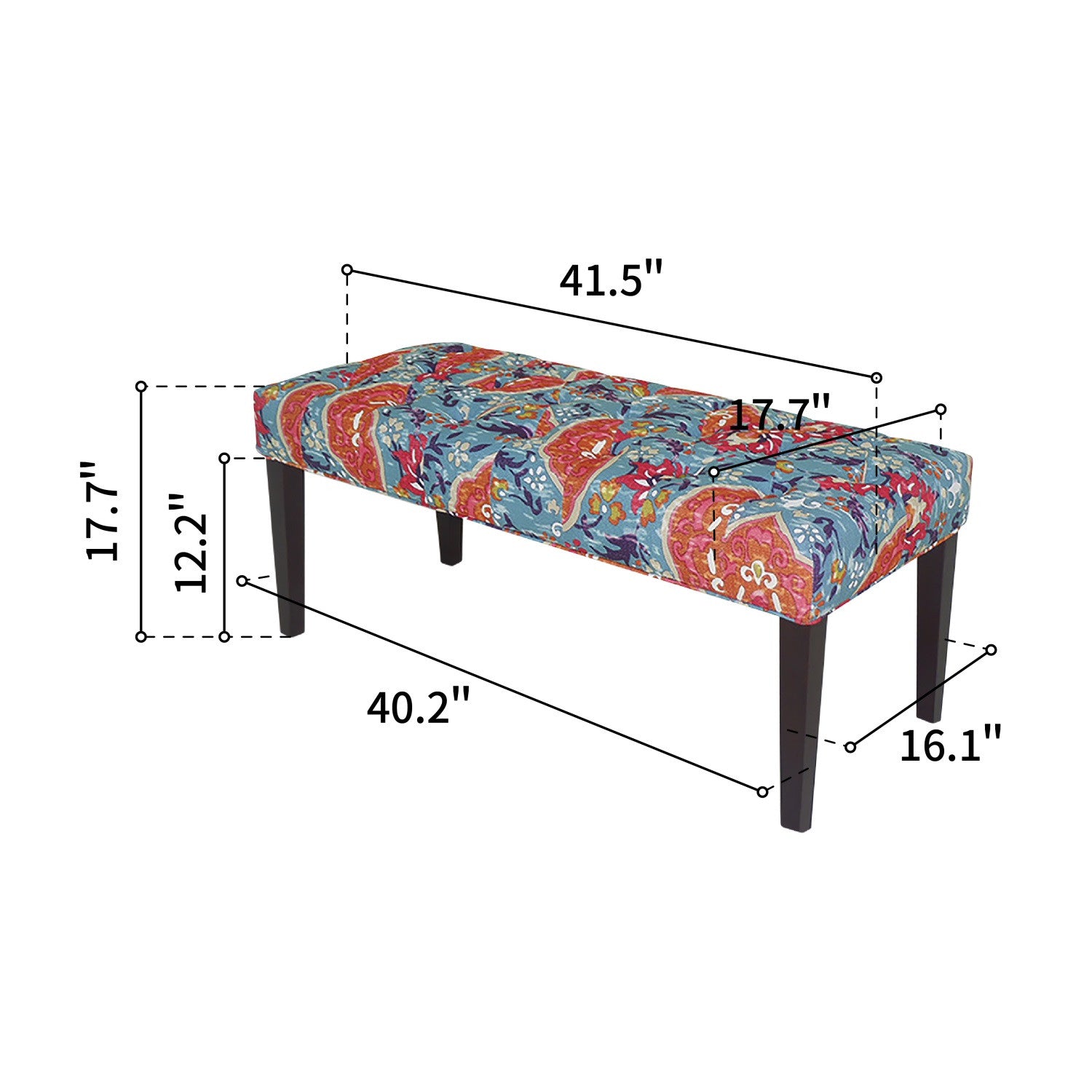 42" Aqua Red And Brown Paisley Medallion Upholstered Bench