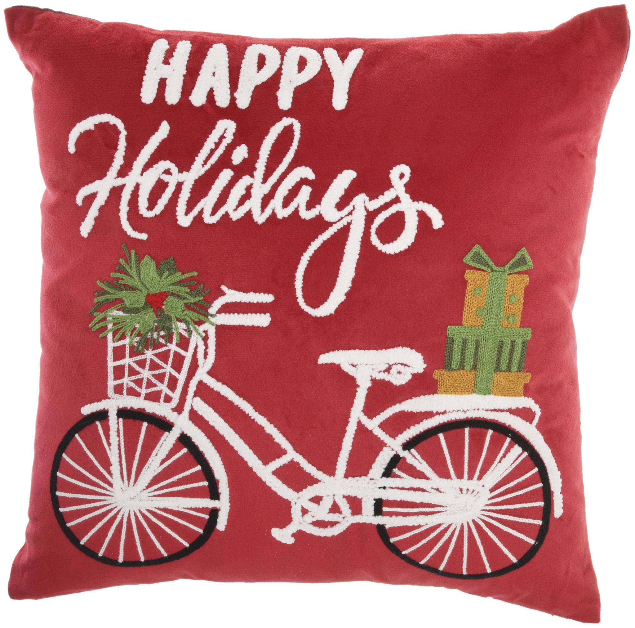 18" X 18" Red Zippered Handmade Polyester Christmas Throw Pillow