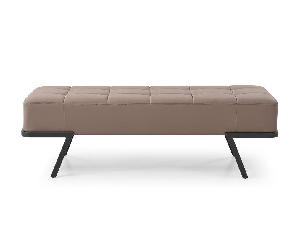 57" Taupe and Black Upholstered Faux Leather Bench