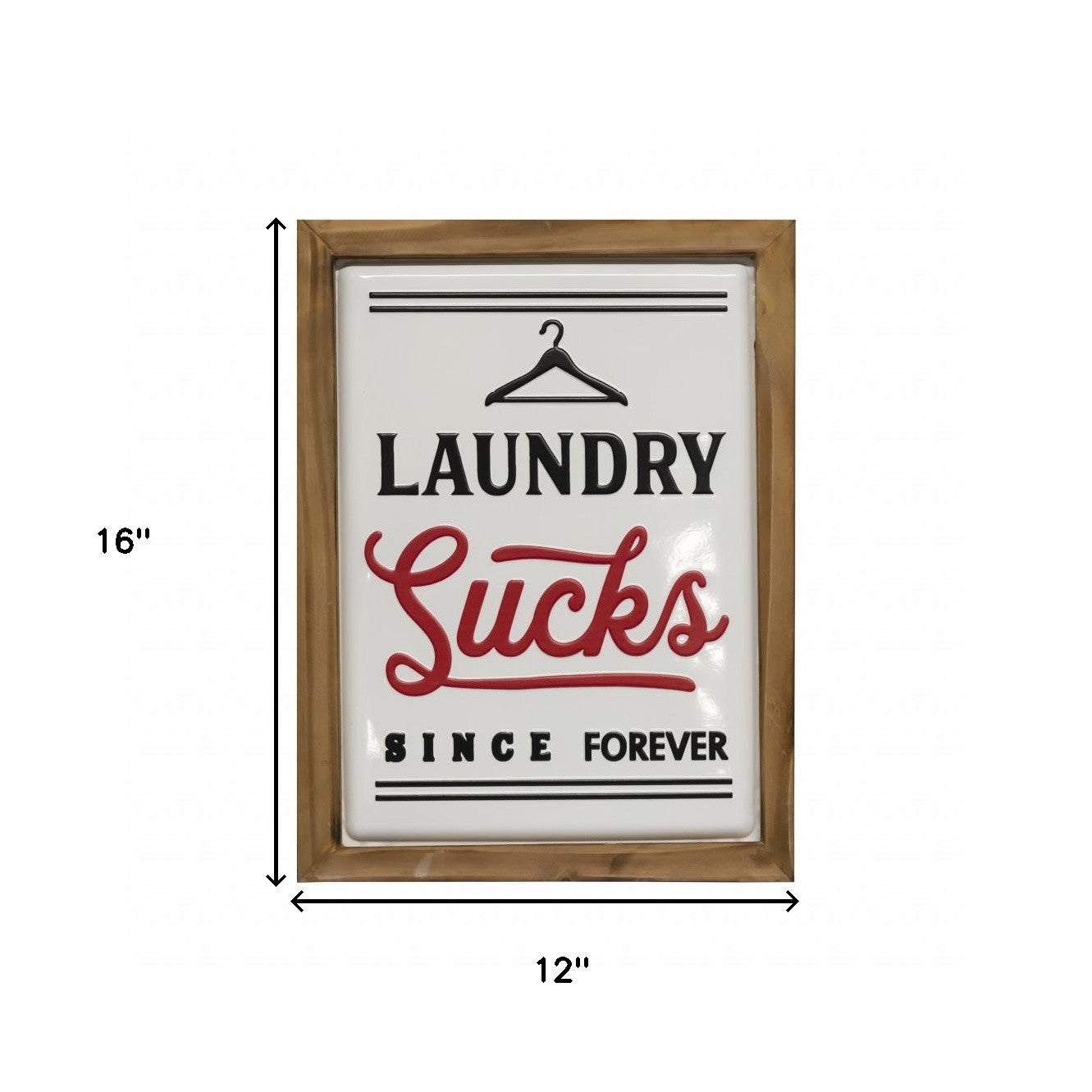 Black and Red Metal Wood Frame Laundry Sucks Laundry Room Wall Decor