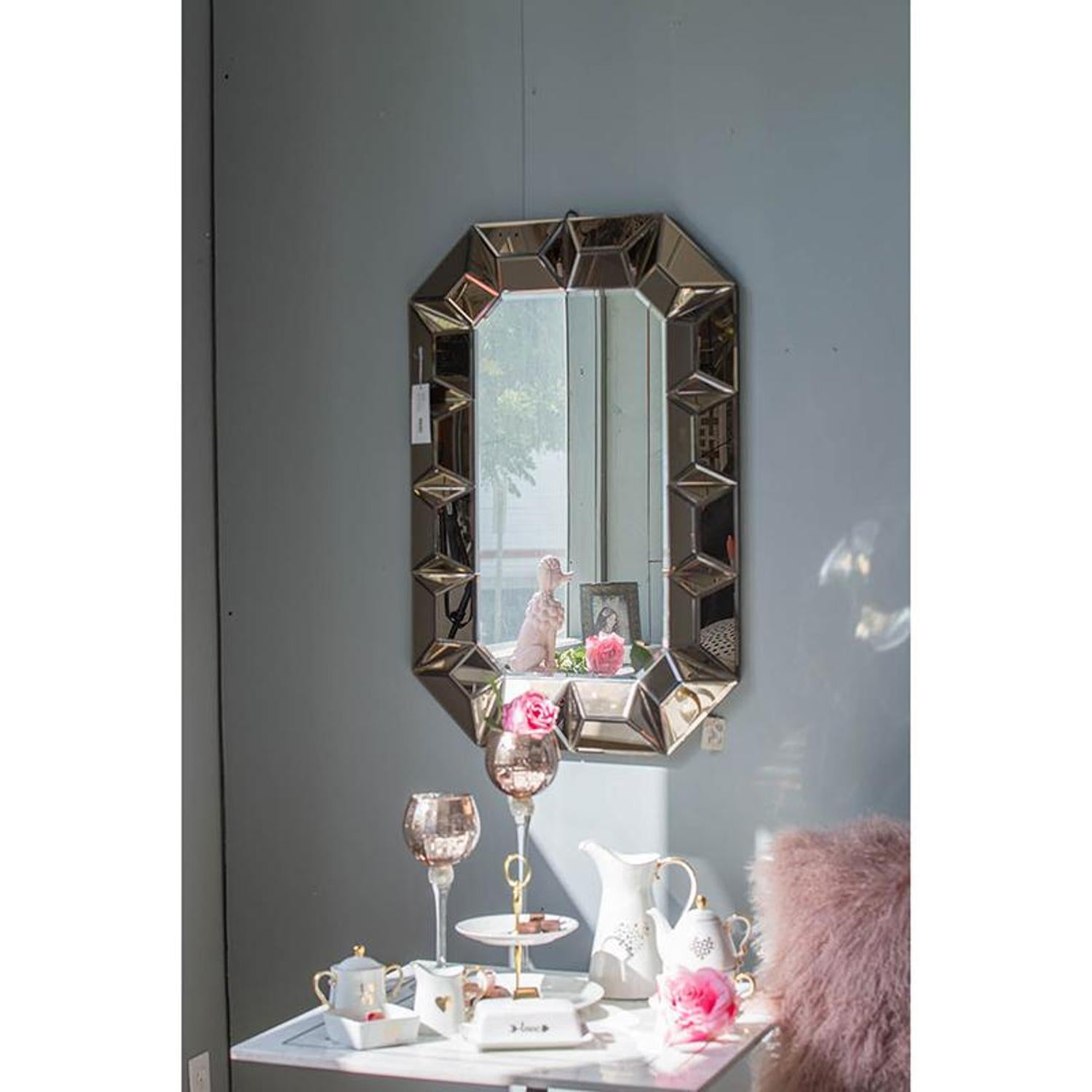 35" Rose Gold Glass Framed Accent Mirror