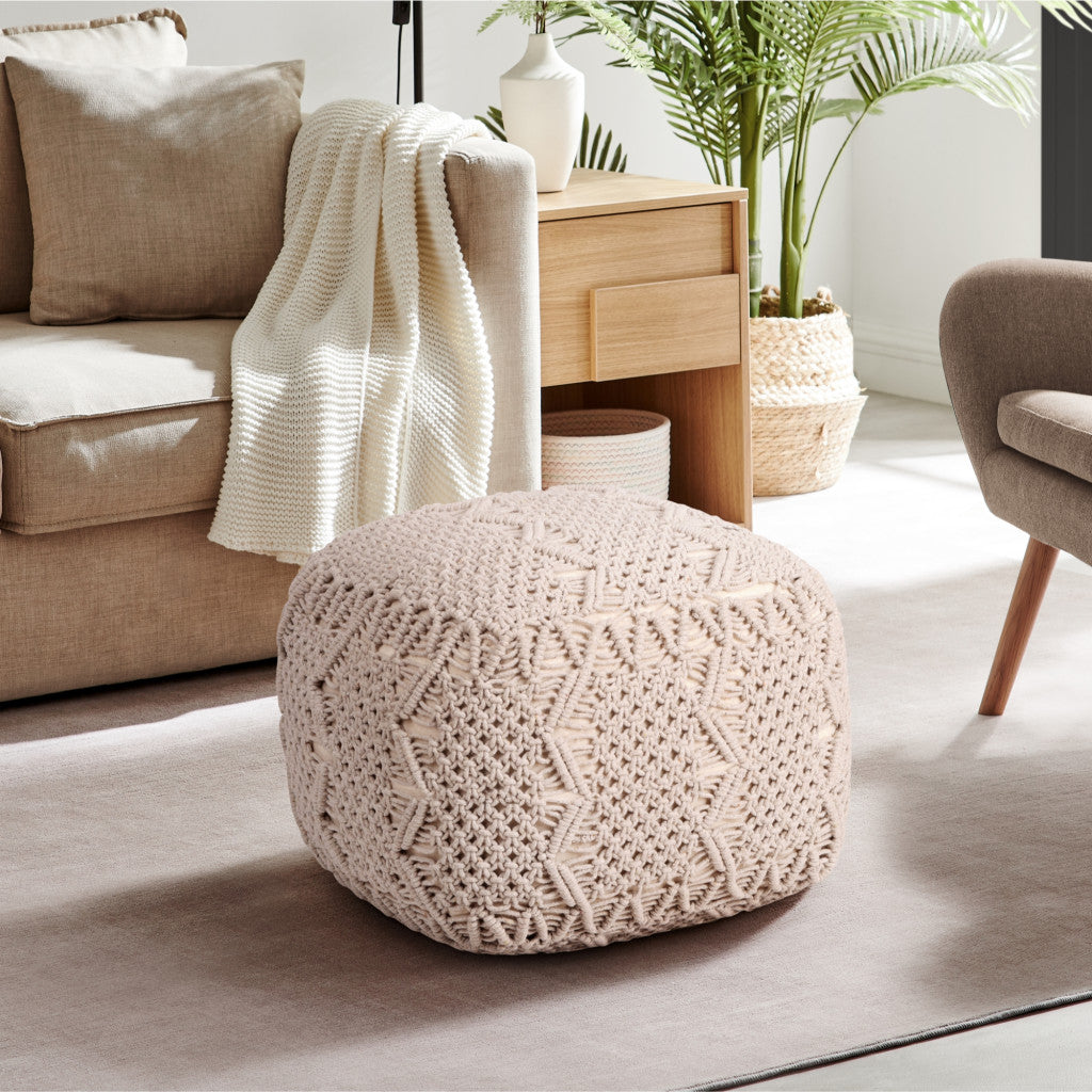 18" Ivory Cotton Blend Pouf Ottoman