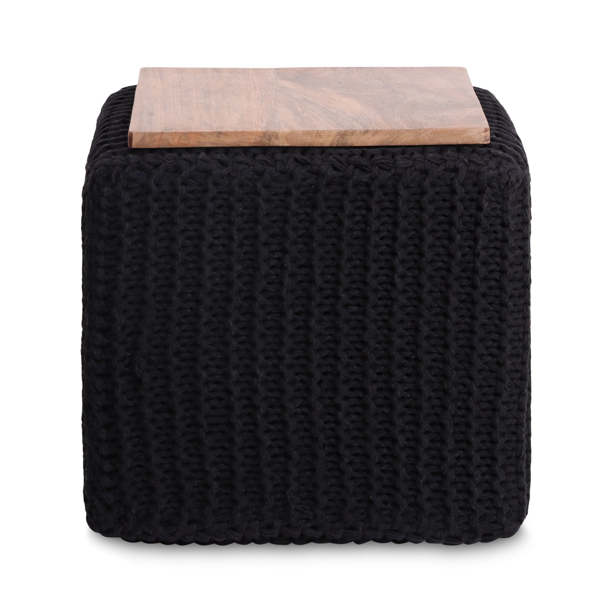 16" Navy Blue Cotton Blend Pouf Ottoman