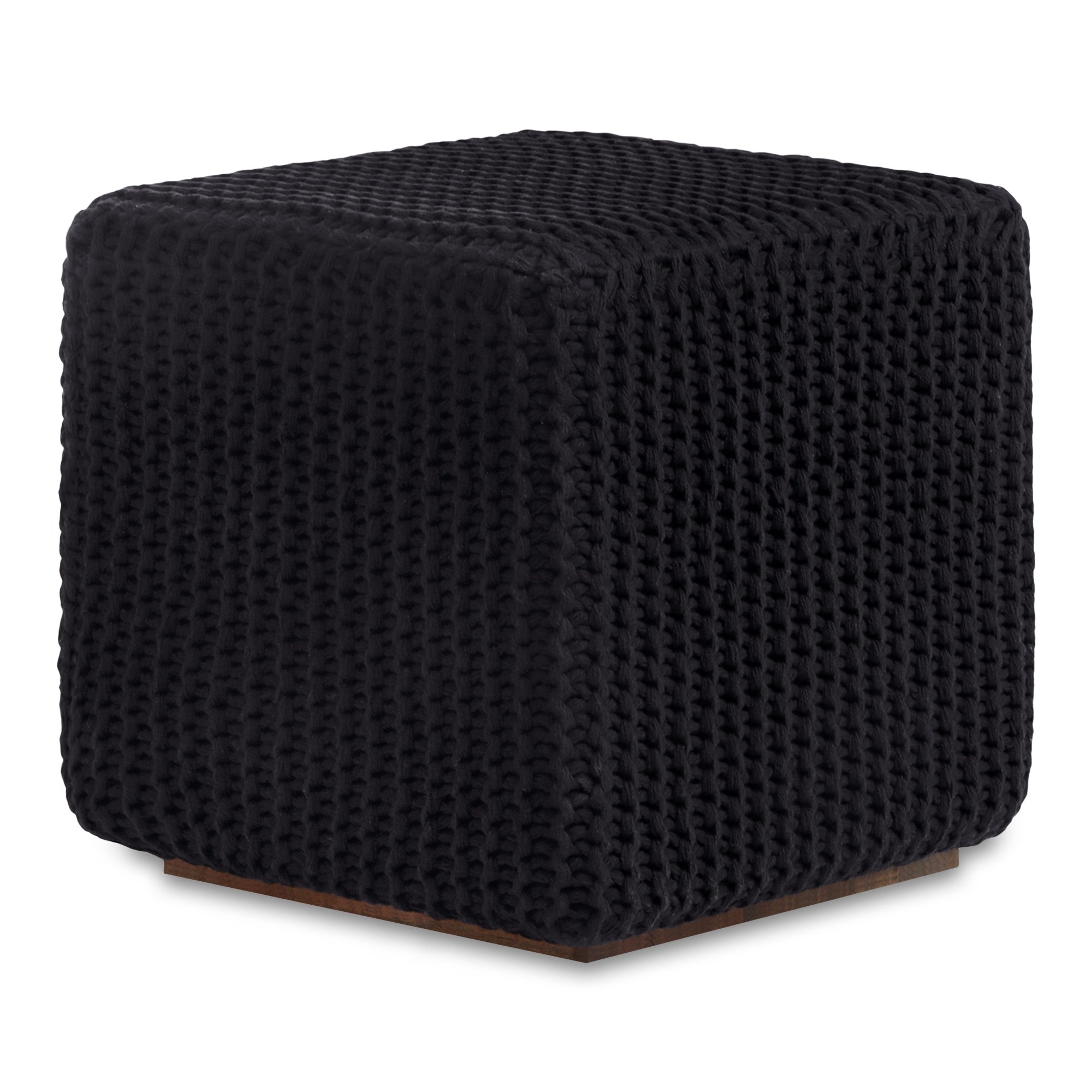 16" Navy Blue Cotton Blend Pouf Ottoman