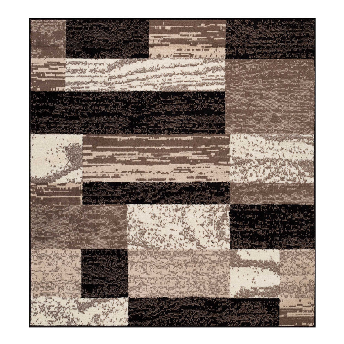 5' Square Chocolate Square Patchwork Power Loom Stain Resistant Area Rug