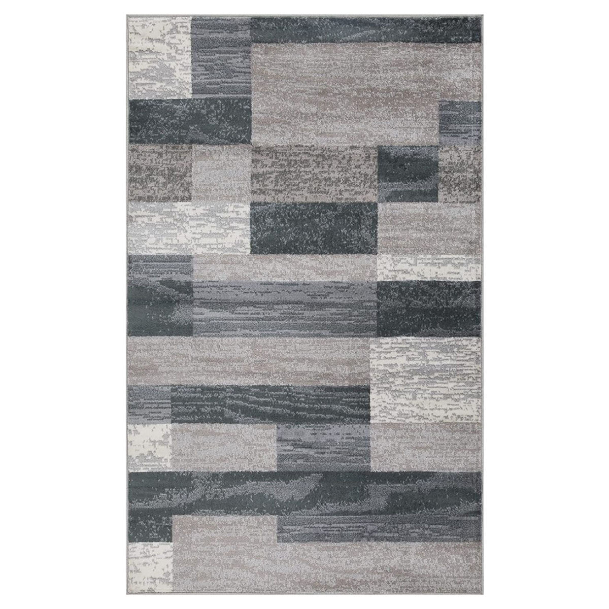 5' X 8' Blue And Taupe Patchwork Power Loom Stain Resistant Area Rug