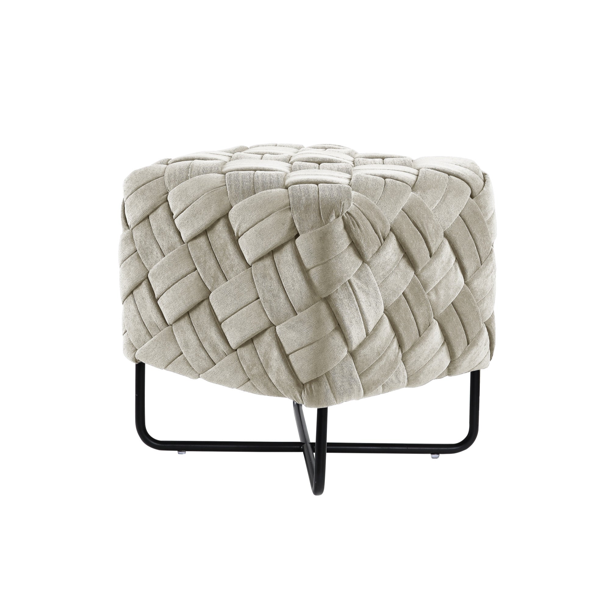 17" Cream Velvet And Black Cube Ottoman