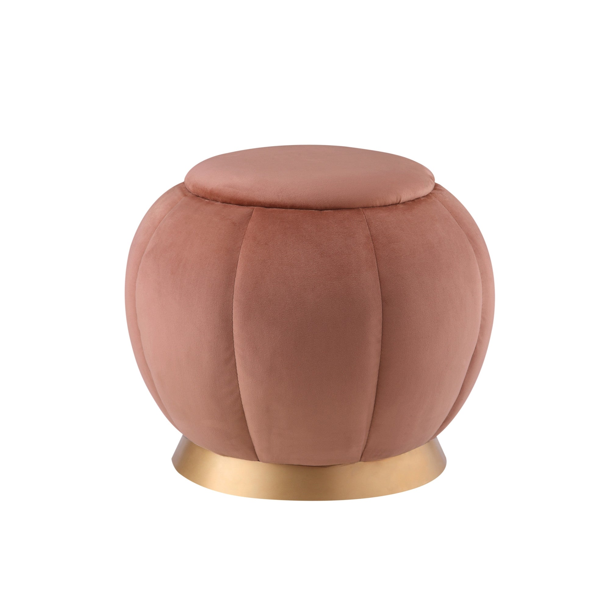 20" Blush Velvet And Gold Round Ottoman