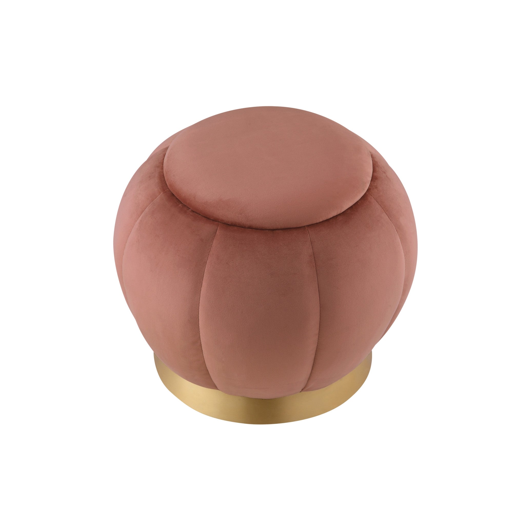 20" Blush Velvet And Gold Round Ottoman